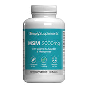Supplement bottle labeled 'SimplySupplements MSM 3000mg' on a white background