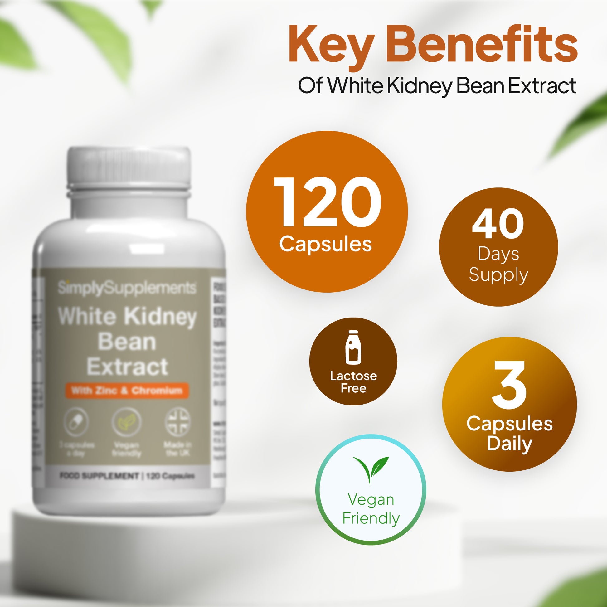 White kidney bean extract- 120 capsules, take 3 daily