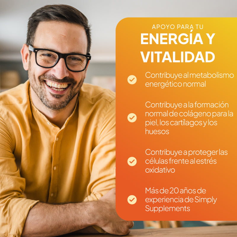La vitamina C contribuye al metabolismo energético y favorece la salud de la piel, los cartílagos y los huesos.