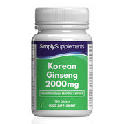 Frasco de suplemento con la etiqueta «Ginseng Coreano 2000mg Simply Supplements», de color verde sobre fondo blanco.