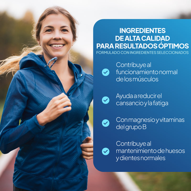 Super Magnesium 250 mg con complejo vitamínico B favorece el buen funcionamiento muscular y ayuda a reducir la fatiga
