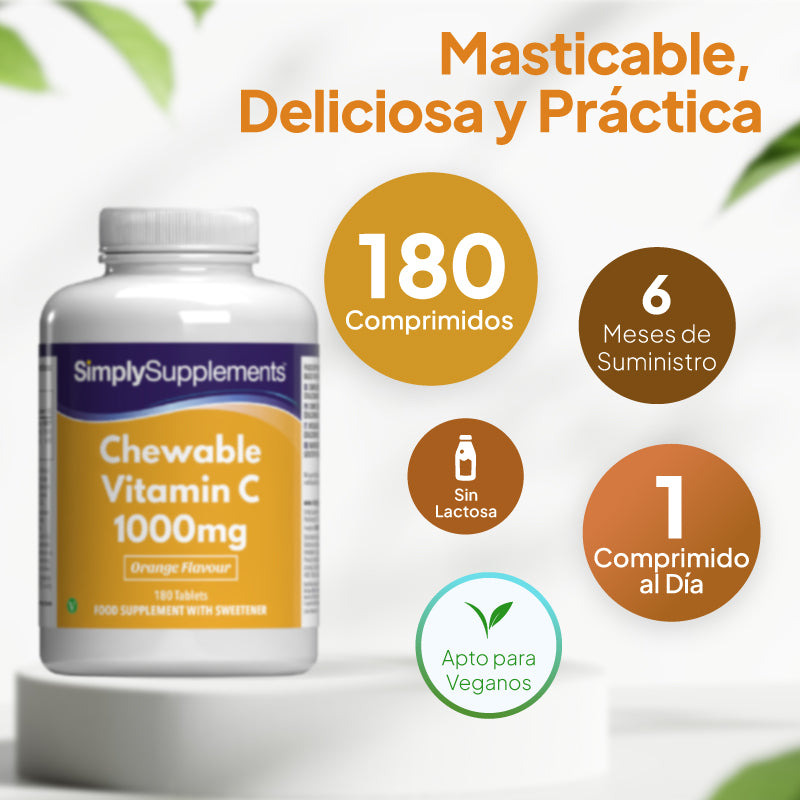 Comprimidos masticables de vitamina C de Simply Supplements, 1.000 mg, sabor a naranja, con suministro para 6 meses