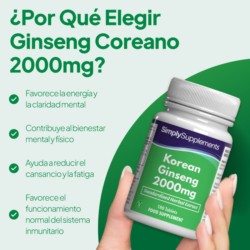 El ginseng coreano favorece los niveles de energía y la claridad mental, promueve el bienestar físico y mental y ayuda a reducir la fatiga y el cansancio.