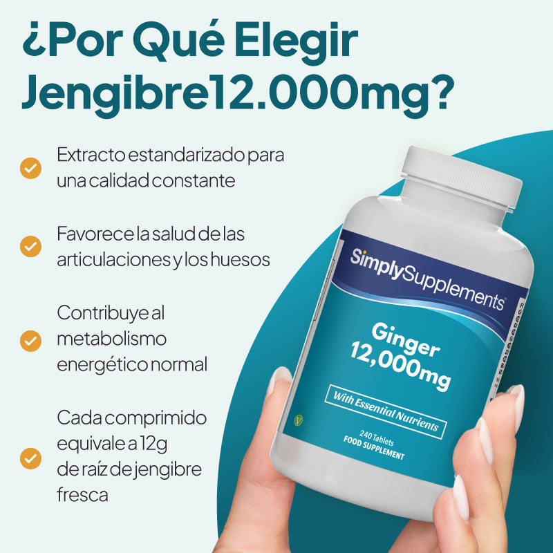Las pastillas de jengibre de Simply Supplements favorecen la salud de las articulaciones y los huesos y contribuyen al metabolismo energético.