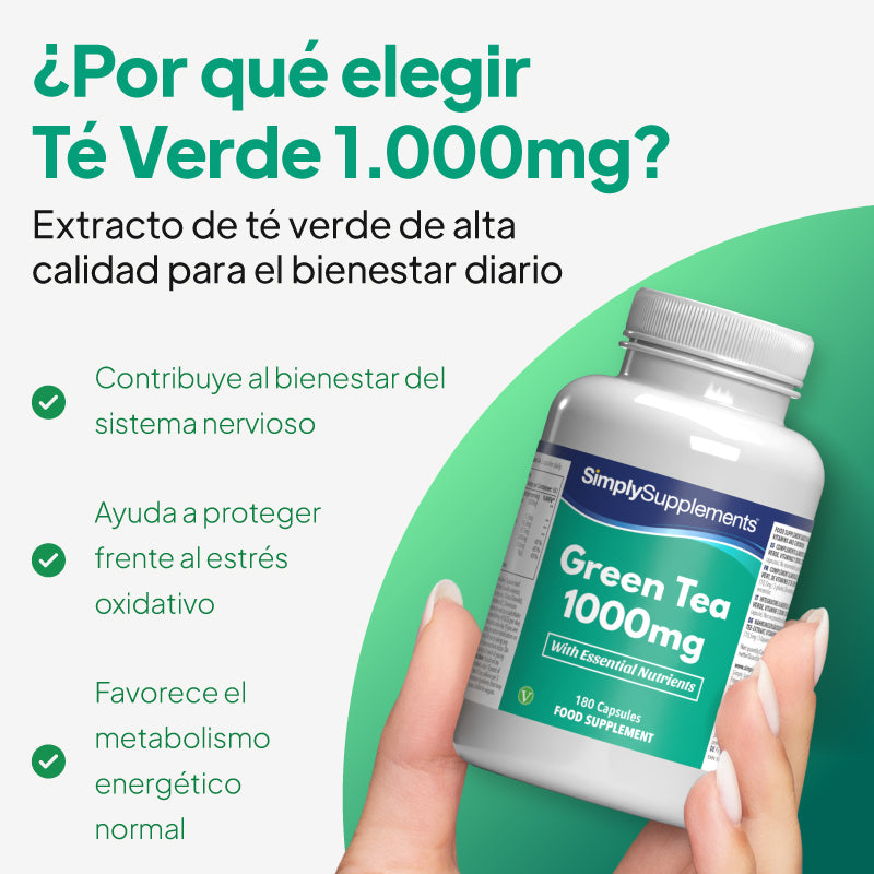 El té verde contribuye al mantenimiento de un sistema nervioso sano, favorece el metabolismo energético y ayuda a proteger contra el estrés oxidativo.
