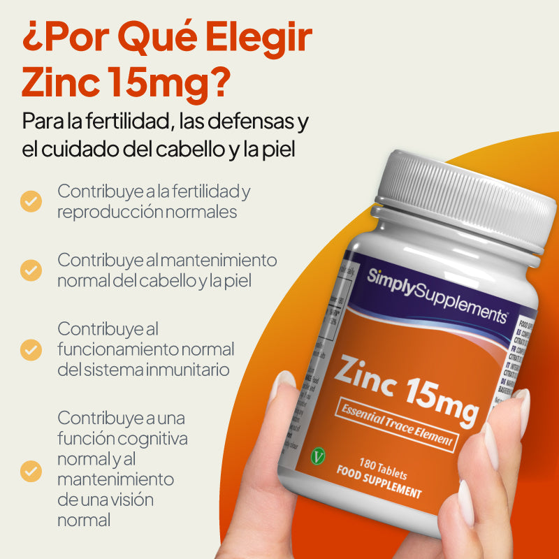 El zinc contribuye a la fertilidad y la reproducción normales, al funcionamiento del sistema inmunitario y favorece el crecimiento normal del cabello y la salud de la piel