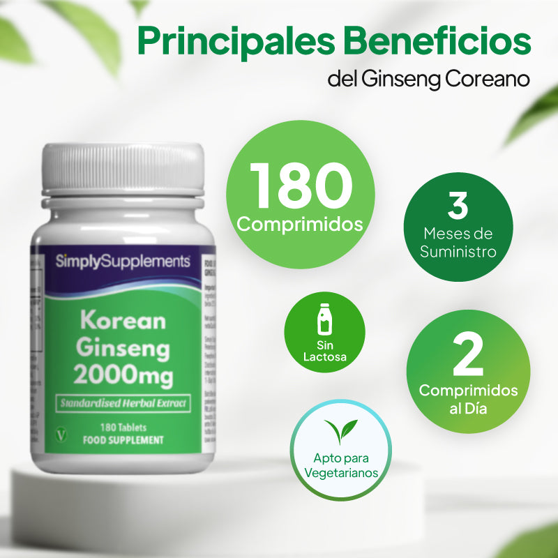 Comprimidos de ginseng coreano: suministro para 3 meses, 180 comprimidos, 2 comprimidos al día