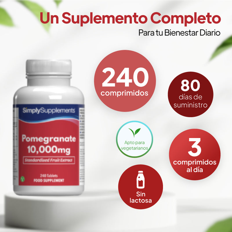 El producto «Simply Supplements Pomegranate 10 000 mg» contiene 240 comprimidos.