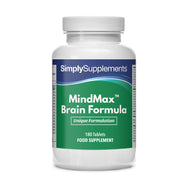 Frasco de suplemento con la etiqueta «Vitaminas para la memoria Simply Supplements», de color verde sobre fondo blanco.