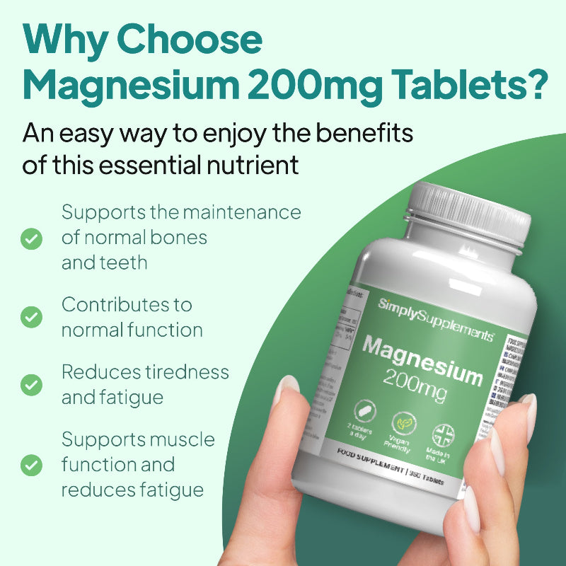 Super Magnesium 250mg with Vitamin B Complex supports the maintenance of normal bones and teeth, contribute normal function and reduces tiredness and fatigue